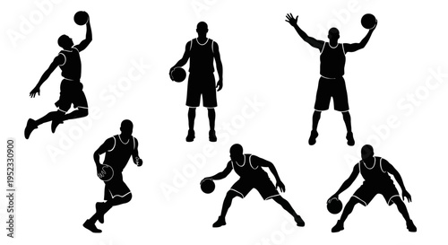 Basketball Player Silhouettes: Action Poses Collection