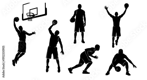 Basketball Player Silhouettes: Action Poses Collection