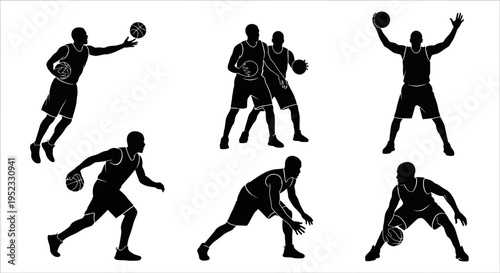 Basketball Player Silhouettes: Action Poses Collection