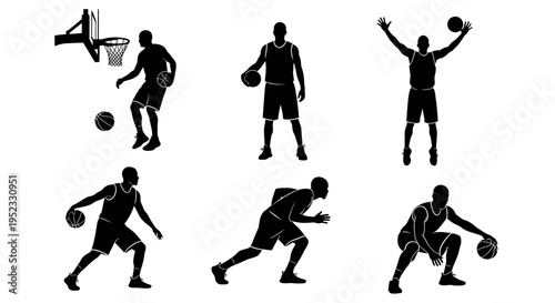 Basketball Player Silhouettes: Action Poses Collection