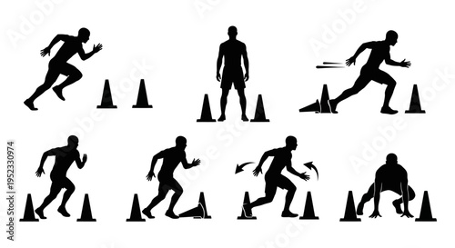 Agility Training Cones Silhouette: Athlete Drills, Speed, Fitness, Sports Performance