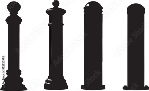 Four Black Silhouettes of Street Bollards of Varying Designs