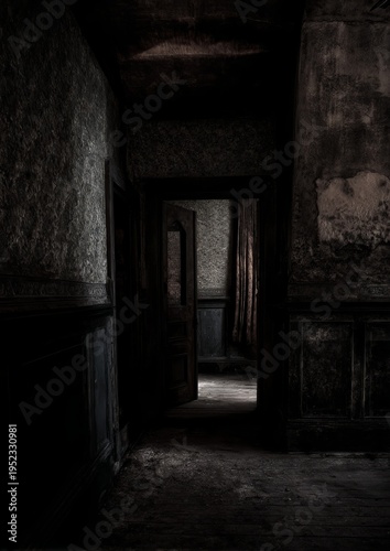 Wallpaper Mural Atmospheric shot of a dark, decaying corridor, leading to a doorway, ominous tones and texture Torontodigital.ca