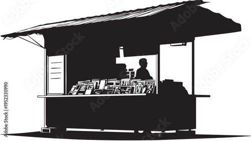 Tableau sur toile Street newsstand kiosk with a vendor and various newspapers displayed