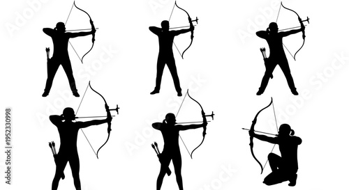 Archery Silhouette Collection: Diverse Poses of Archers with Bows and Arrows
