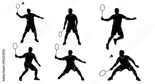 Badminton Player Silhouettes: Action Poses