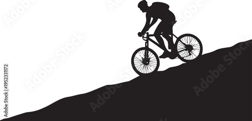 Silhouette of a person cycling down a steep hill on a mountain bike