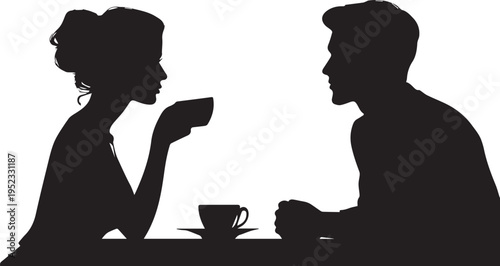 Silhouette of a couple having a coffee date at a table