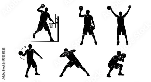 Basketball Player Silhouettes: Action Poses and Moves Collection
