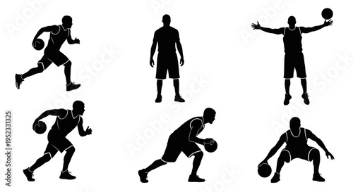 Basketball Player Silhouettes: Action Poses and Dynamic Movements