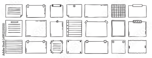Notepad doodle messaging set, sticky note, hand drawn clipart for memo, reminder message office school label, stationery writing pad