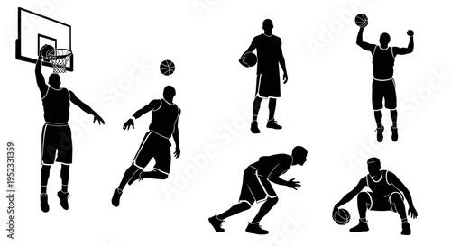 Basketball Player Silhouettes: Action Poses Collection