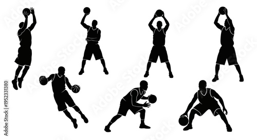 Basketball Player Silhouettes: Action Poses Collection