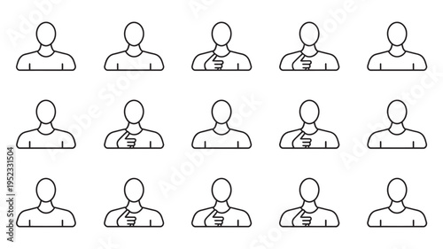 A collection of simple line icons depicting people pointing to themselves on a white background