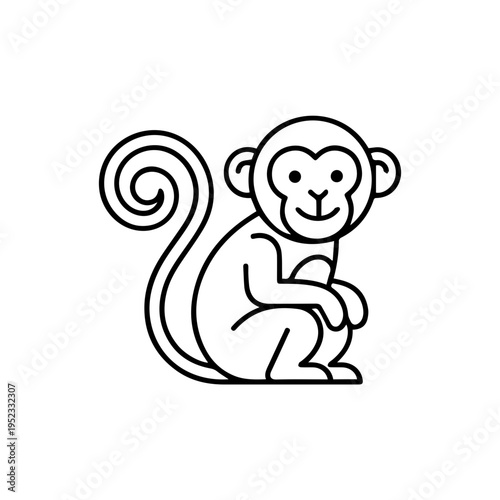 Monkey Sitting Smiling Cartoon Character Face.