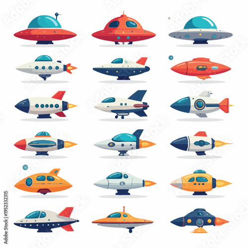 Galactic Array: A vibrant assortment of fantastical spacecraft, rendered in a playful illustration style, soaring through the cosmos, representing exploration and the boundless realms of imagination.