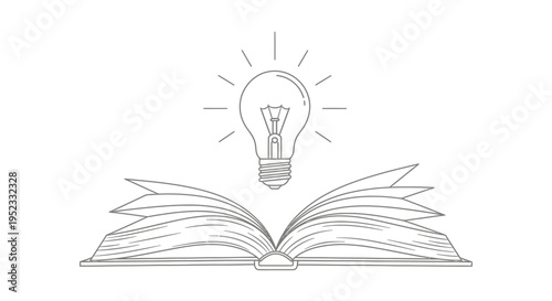 Illuminated light bulb hovering over an open book symbolizes a brilliant new idea or profound knowledge gained from reading.