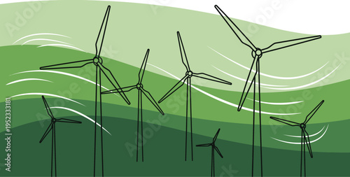 Illustrative representation of wind turbines converting natural wind into clean, sustainable energy for a greener future.