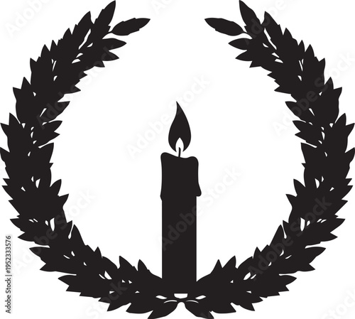 Memorial candle silhouette vector illustration with laurel wreath frame for remembrance art