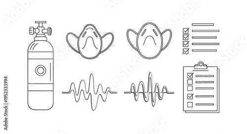 Oxygen Tank and Medical Icons Set.
