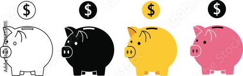 Colorful piggy banks illustration representing savings, finance, money management, investment concept, personal budgeting, wealth growth, financial planning, economic diversity