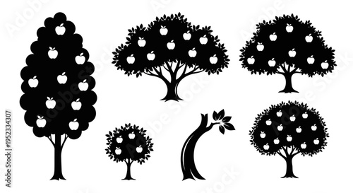 Apple Trees Silhouettes Collection: Fruit Bearing Nature Icons