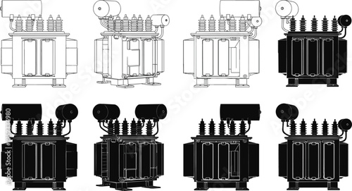 Electrical transformer equipment set, power distribution units, high voltage industrial devices, energy infrastructure components, engineering 
