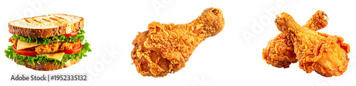 Assorted fast food items isolated on transparent background