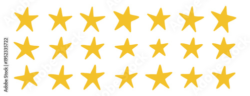 Yellow doodle star set cartoon style vector icons