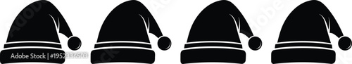 Santa hat silhouette set, Christmas cap icons, festive winter headwear collection, holiday decoration elements, black simple vector illustration designSanta  