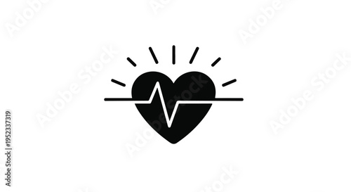 Glowing heart icon displays a strong electrocardiogram heartbeat rhythm line.