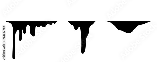 Curated Collection of Three Different Black Melting Liquid Shapes with Varying Lengths and Volumes.