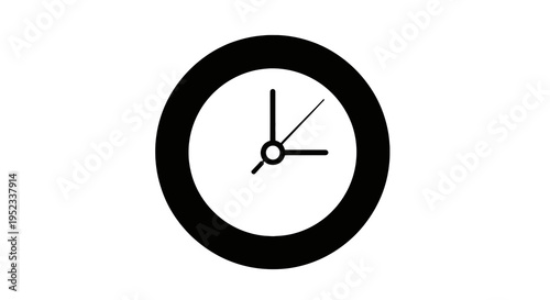 A simple black and white clock illustration showing the time