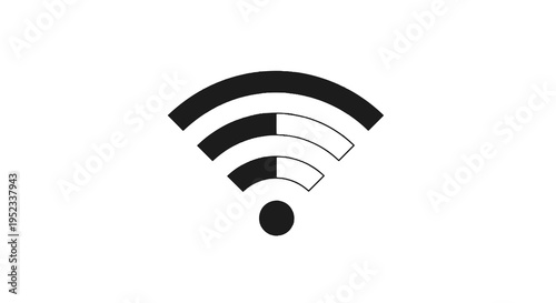 A black and white graphic of a wireless signal icon with partial arcs and a small dot