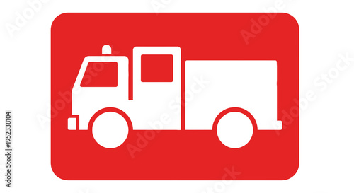 A white fire truck silhouette inside a red rounded rectangle