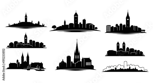 City Skylines Silhouettes Collection: Famous Landmarks and Urban Landscapes