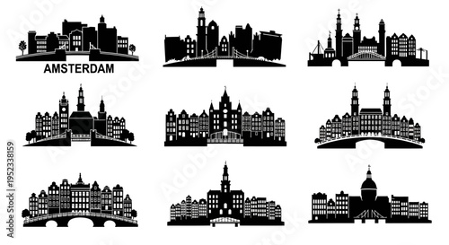 Amsterdam Skyline Silhouettes: Iconic Architecture and Cityscape Collection