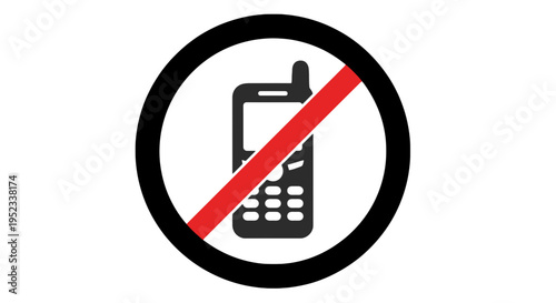 A sign with a black circle, a gray phone crossed by a red diagonal line, on a white background