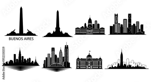 Buenos Aires Skyline Silhouette Collection: Iconic Landmarks and Modern Architecture