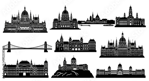 Budapest Skyline Silhouette: Iconic Hungarian Landmarks Collection