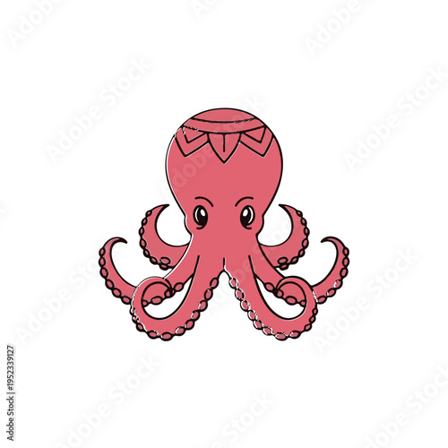Pink Cartoon Octopus with Tentacles.
