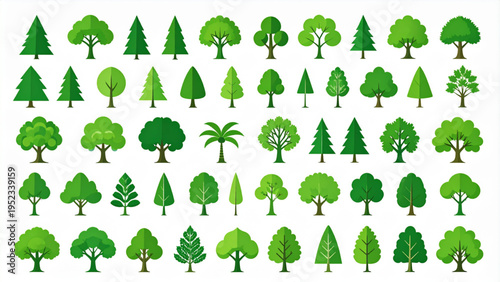 Set of Different Green Trees for Landscape and Environment Design Vector Icons