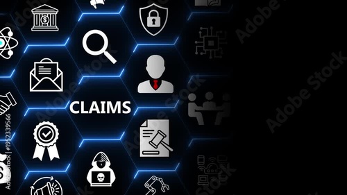 Claims management concept with user and document elements for insurance processing verification workflow and business operations in modern digital systems 4k animation video
