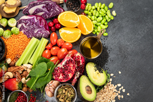 Various fresh products for healthy diet.