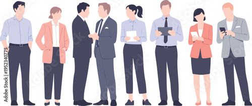 Diverse group of business professionals standing together, representing modern corporate workplace.