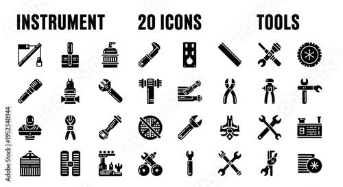 Collection of 20 Vector Icons Representing Tools and Instruments for Various Applications