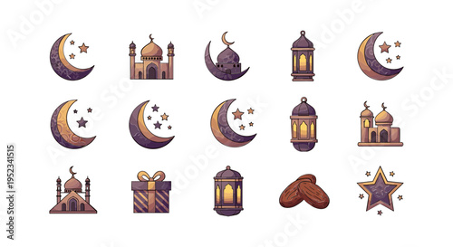Ramadan icons with mosque and lantern.