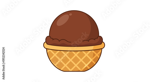 Delicious Chocolate Ice Cream Scoop in Waffle Cone.