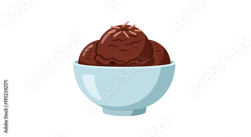 Delicious Chocolate Ice Cream Scoops in a Bowl.
