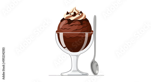 Delicious Chocolate Ice Cream Sundae with Whipped Cream and Sauce.